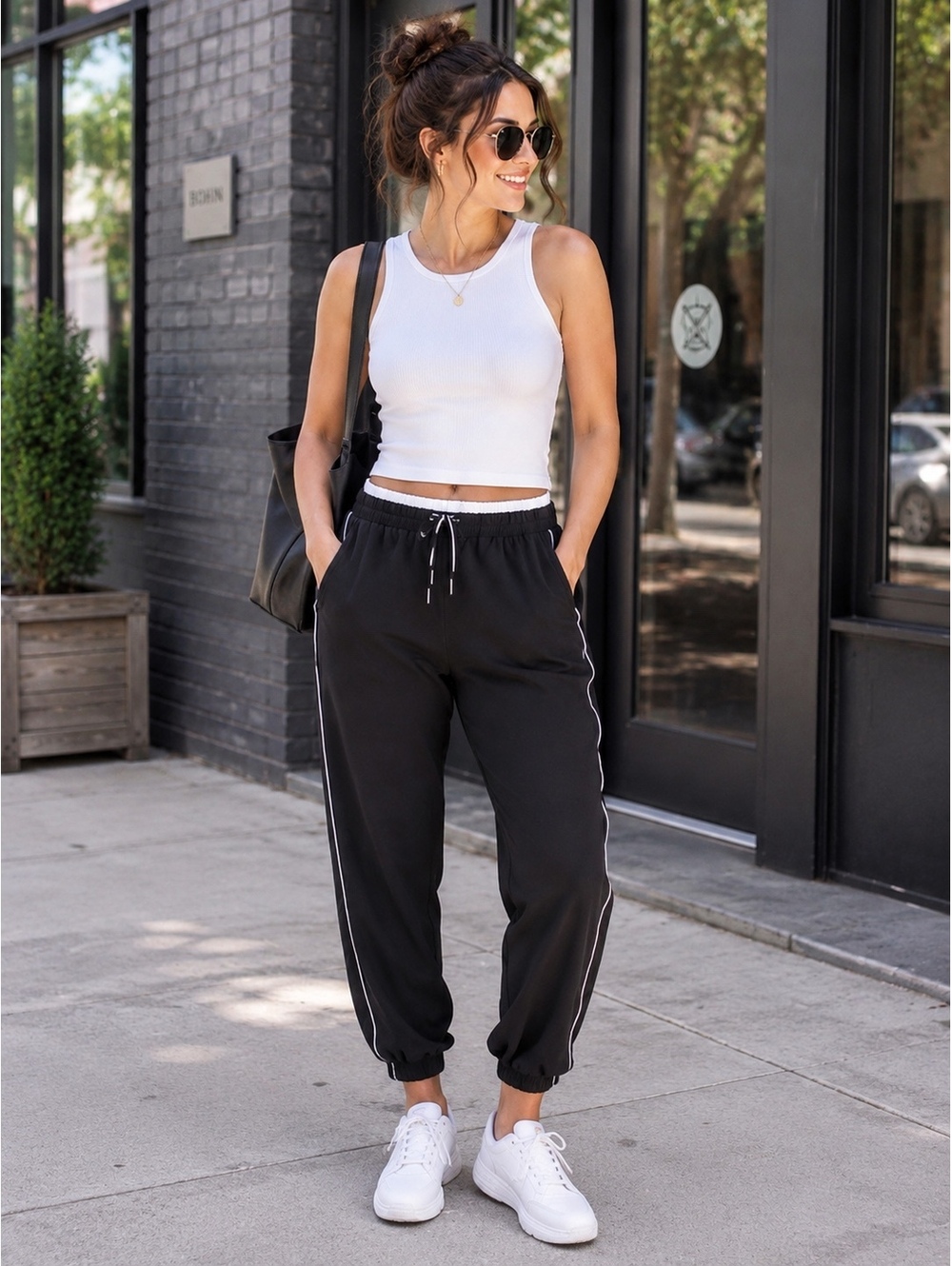 Athleta Brooklyn Jogger Colorblock Black & White Pants Size 14P NWT